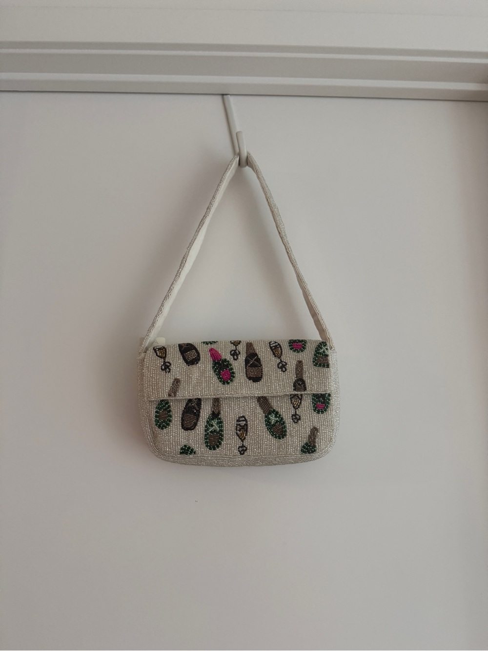 Beaded Ivory Evening Shoulder Bag with champagne